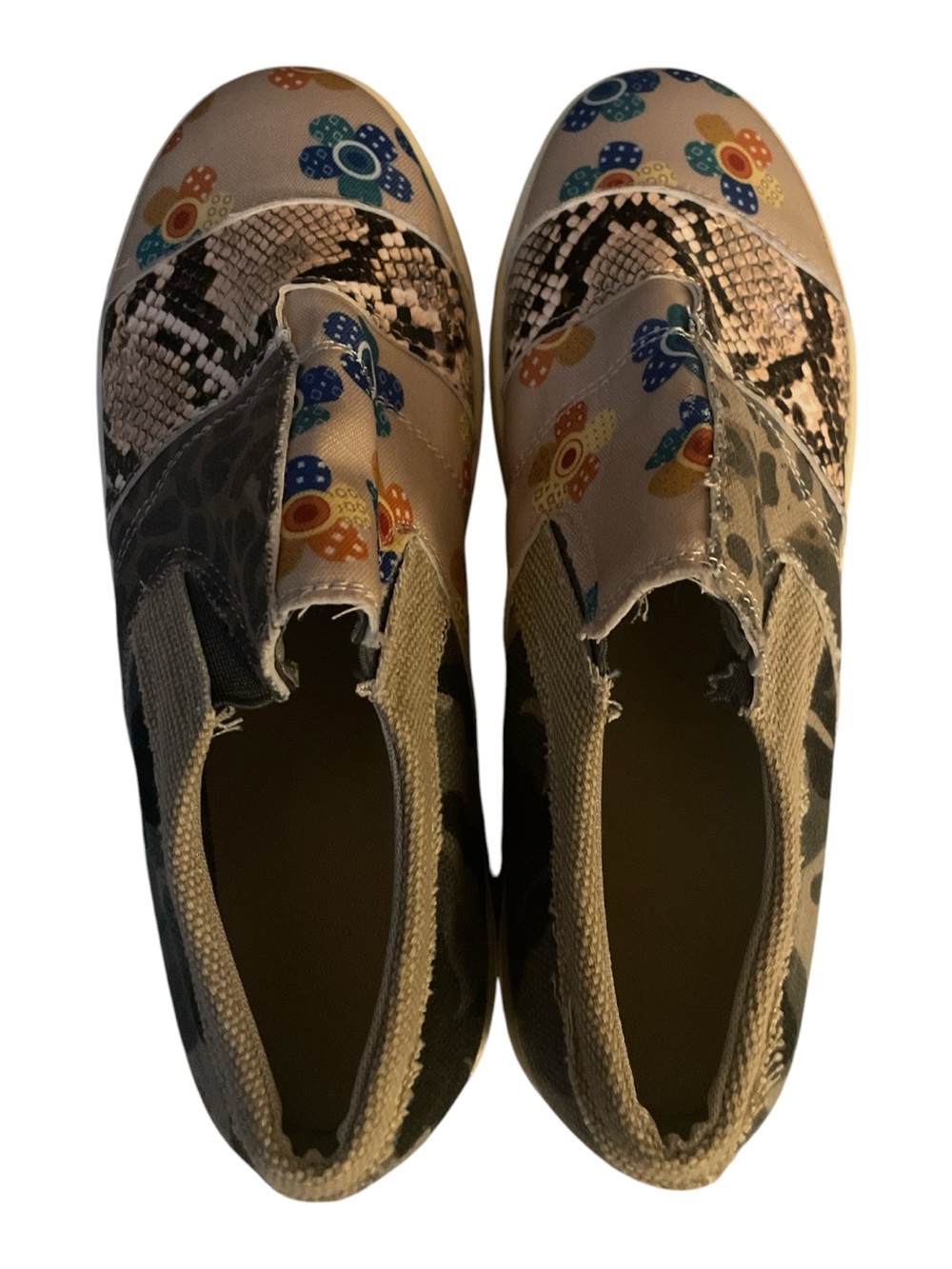 Patchwork Slip On Sneakers Women 37 US 6.5 Floral Animal Print Exotic NWOT New - Picture 4 of 7
